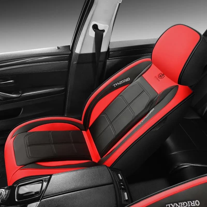 Cuscino per seggiolino auto, coprisedile per tutte le stagioni, pelle anteriore, resistente all'usura e confortevole, coprisedile nero e rosso