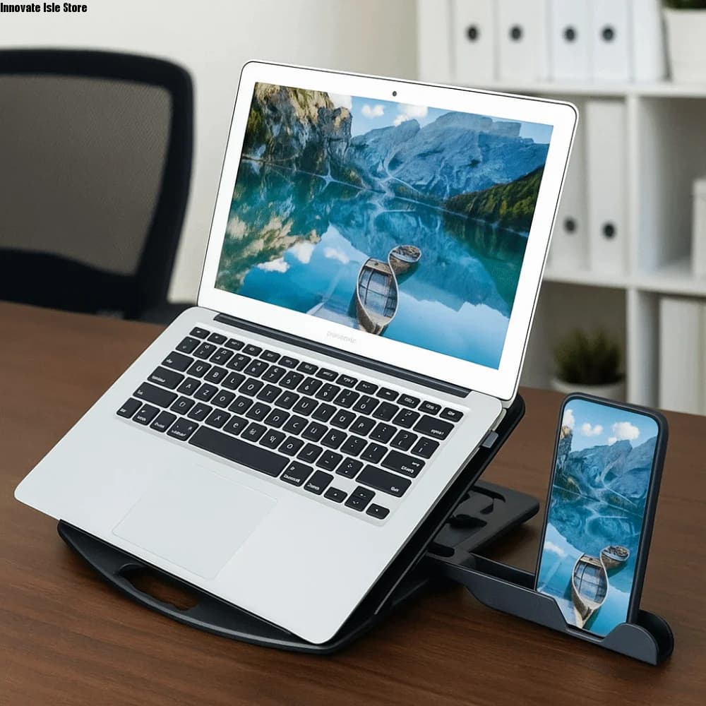 Plastic Laptop Stand With Phone Holder Foldable Desktop Holder 2 IN 1 Non Slip Ergonomic Laptop Riser Desk Tablet Phone