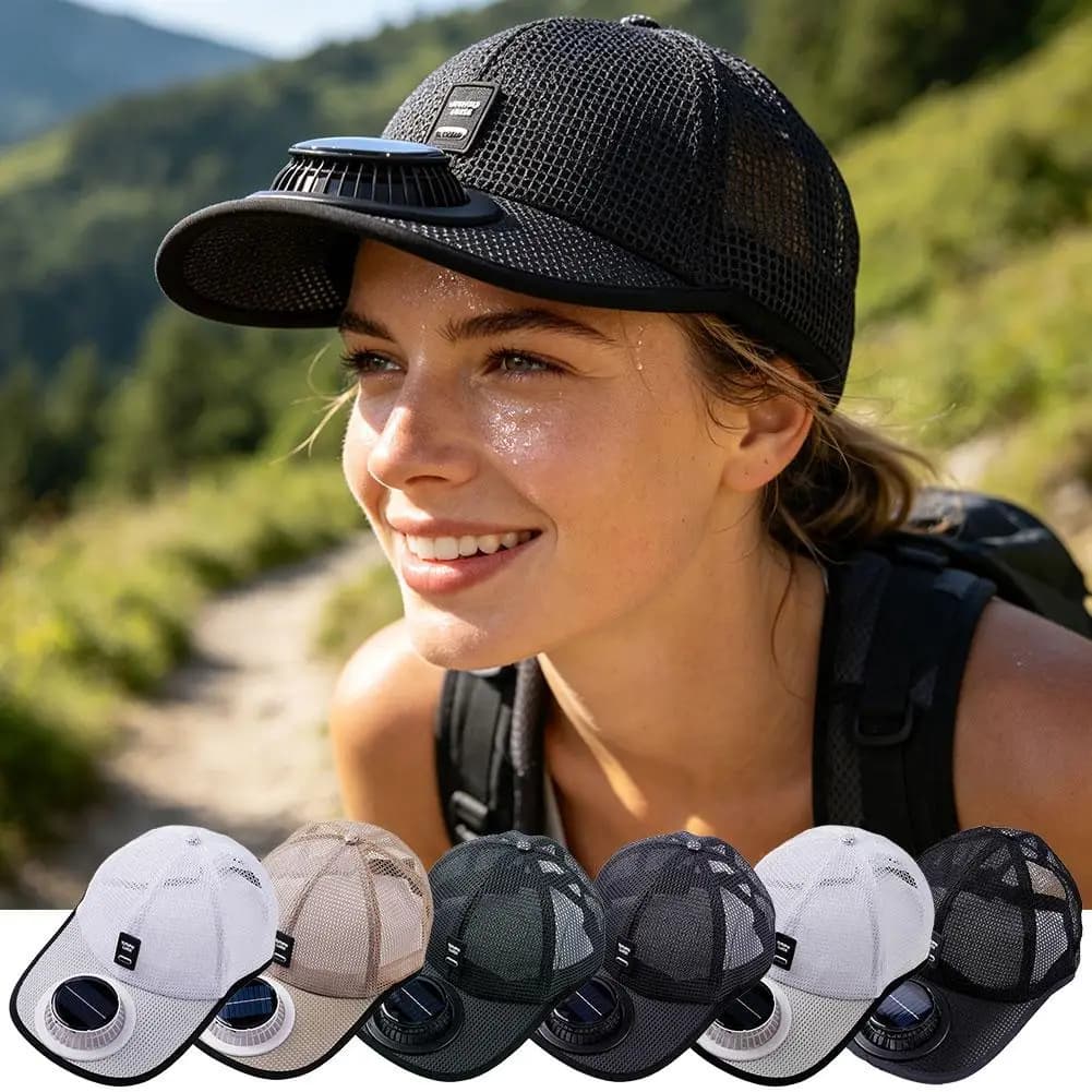 Solar Charging Fan Hat,Summer Outdoor Sun Hat,Breathable Mesh UV Protection Baseball Cap for Men Women