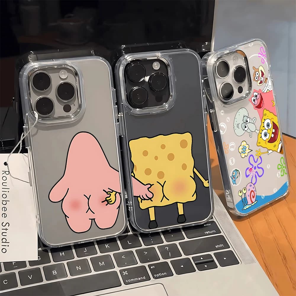 Divertente S-SpongeBobs Pizzico Butt Cassa Del Telefono Per iPhone 17 16e 16 15 14 13 12 11 mini Pro Max X XR XSMAX 8 7 Air Plus Trasparente Della Copertura Morbida