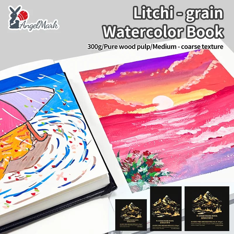 AngelMark Square Watercolor Book Medium Coarse Grain 300g 30 Pages Onginal Wood Pulp Paper For Student Artist Draw Art Supplies
