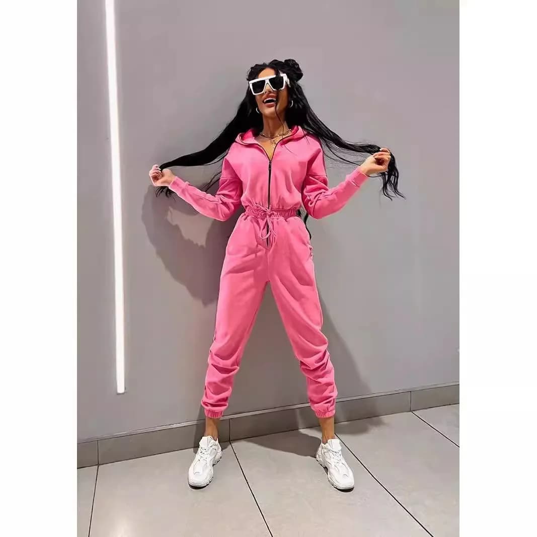 Felpe con cappuccio da donna autunno Tuta monocromatica a maniche lunghe Tinta unita Zip-up Abbigliamento sportivo Tuta casual invernale femminile 2025