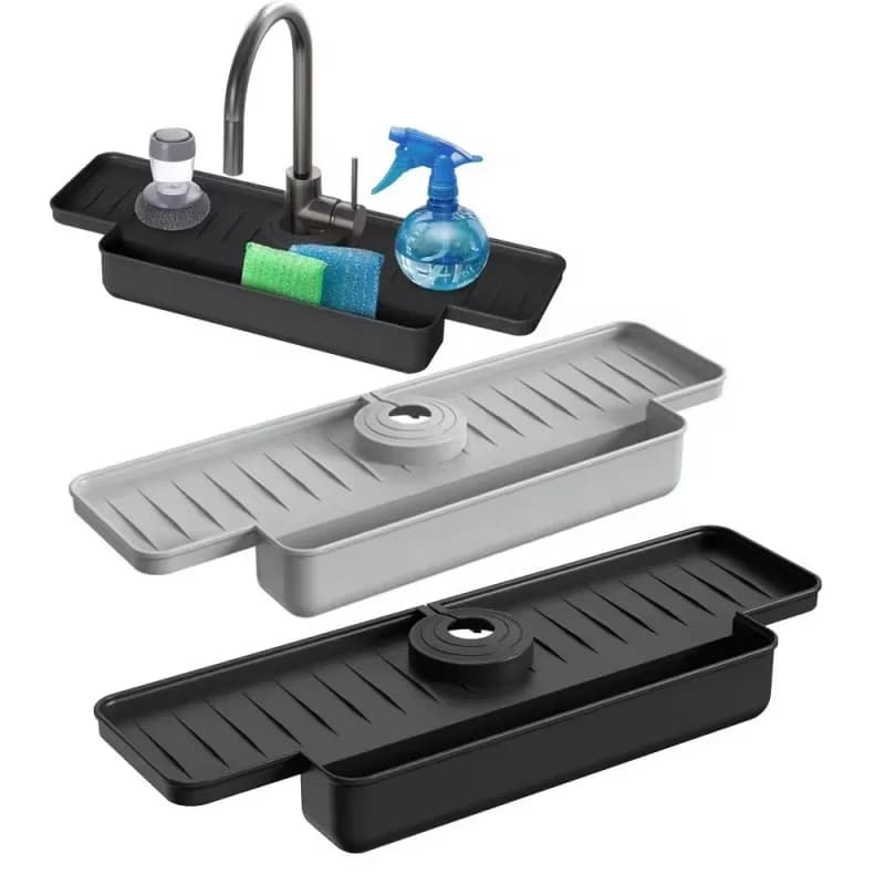Rubinetto per lavello in silicone aggiornato, paraspruzzi, scolapiatti, porta spugna per lavabo da cucina e bagno