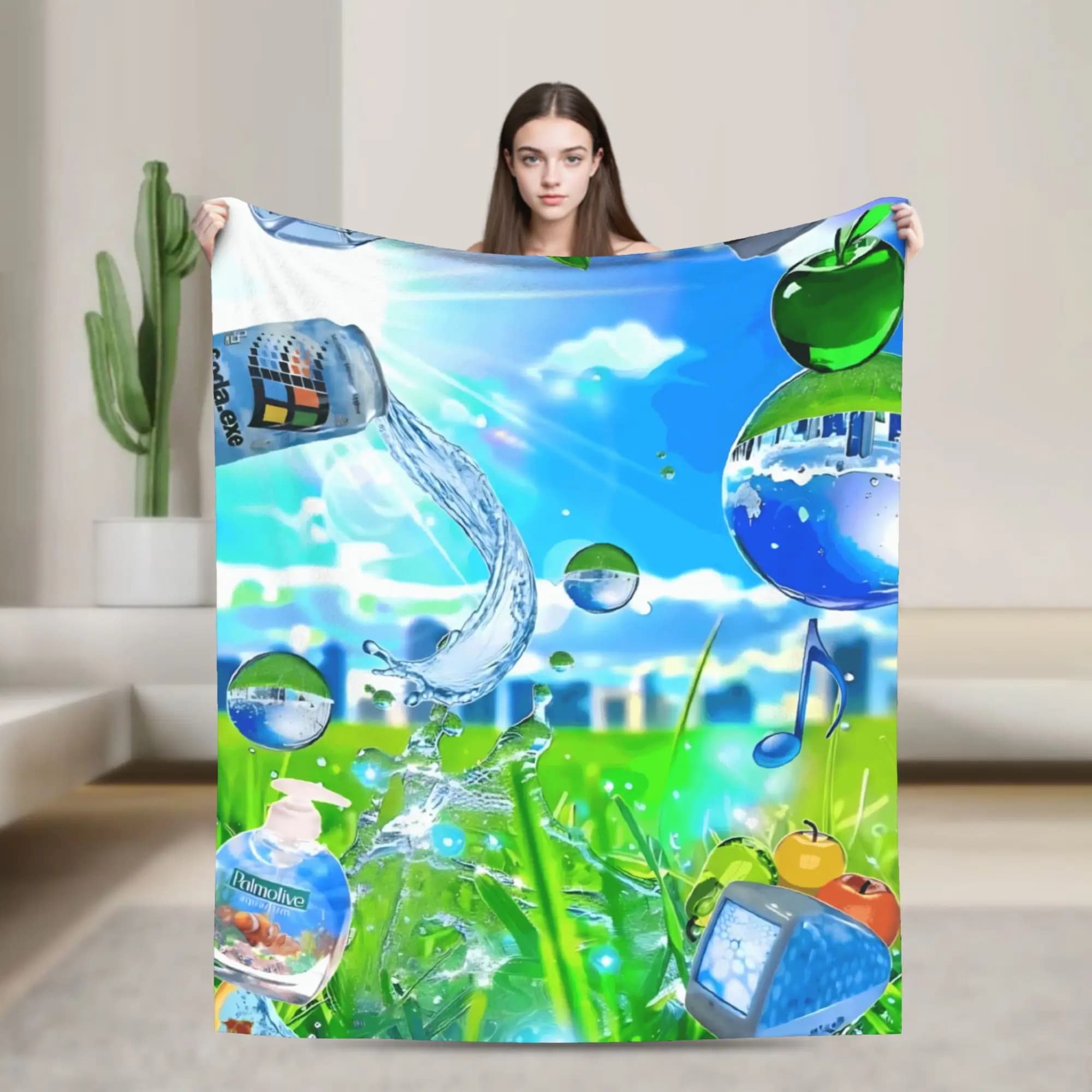Super Warm Blanket Decorative Frutiger Aero 90's Vibes Throw Blanket Flannel Bedspread For Couch Chair Sofa Bed Sofa Bed Cover