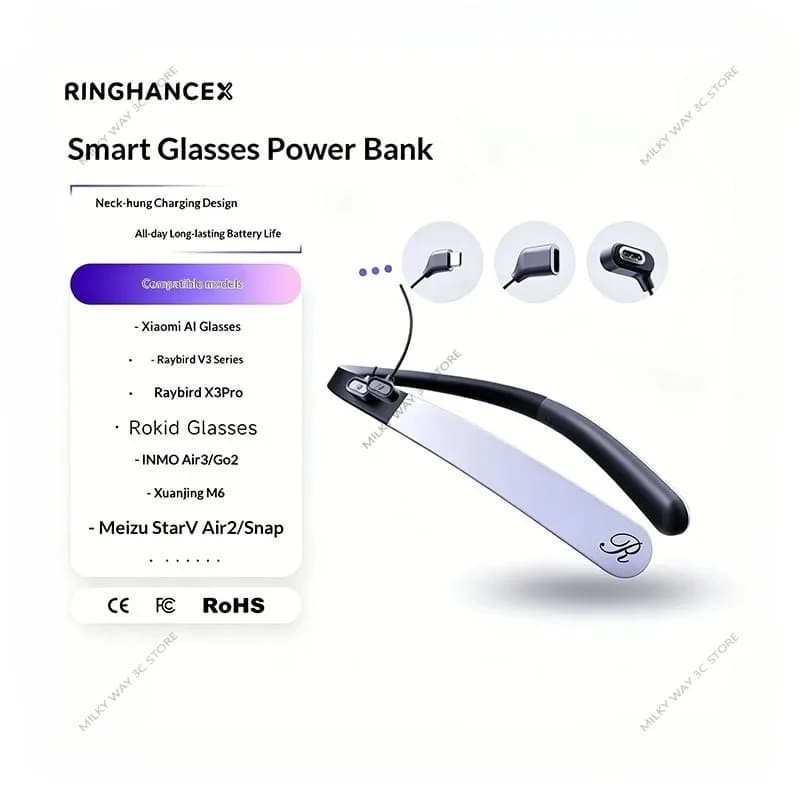 Power Bank per Occhiali Intelligenti Rokid/RayNeoV3 X3/INMO Air3 Go2/Meizu, Ricarica Rapida, Anello di Ricarica da Collo, Lunga Durata della Batteria