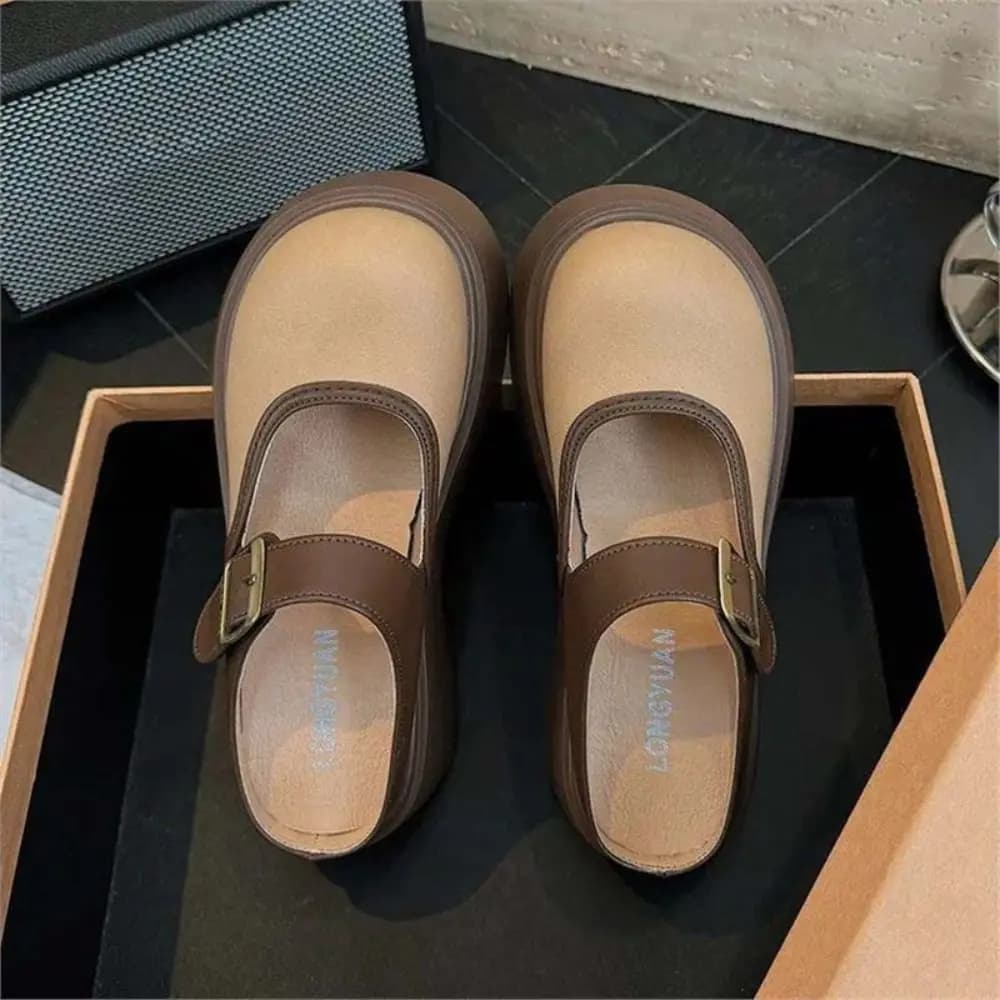 Elegant PVC Slipper Women Mary Jane Soft Sole Closed Toe Slippers French Style Anti-skid Slides Sandals Ladies