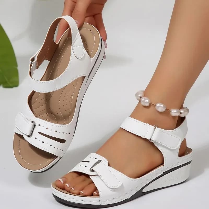 Sandali con Zeppa da Donna, Chiusura Regolabile in Velcro, Punta Aperta, Comodi e Imbottiti, Antiscivolo, Leggeri, Versatili, Scarpe Casual da Passeggio