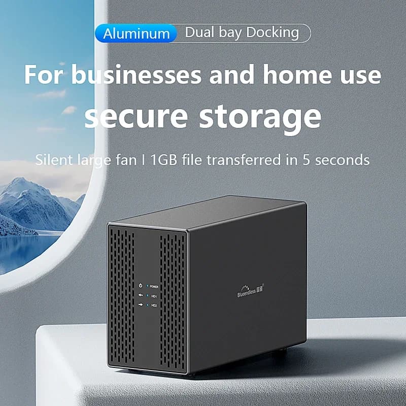 Box Esterno per Dischi Rigidi a Doppia Bay, USB 3.0 Type-C, con Dissipazione Efficiente del Calore, Case Server per HDD da 3,5 Pollici