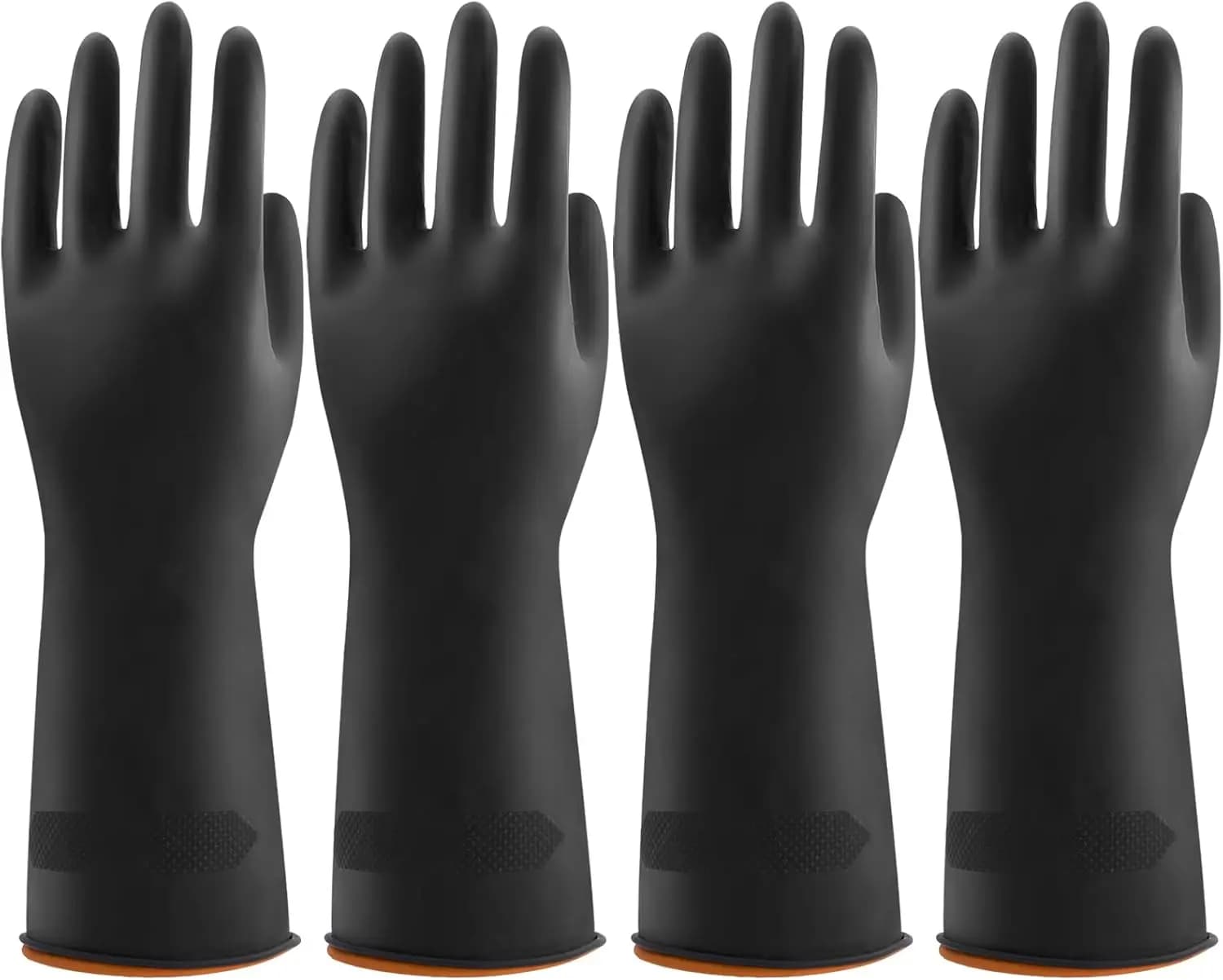 4 Pairs Black Rubber Dishwashing Gloves - Reusable Cleaning Gloves for Kitchen, Household, Anti-Slip, Flexible & Long-Lasting (L