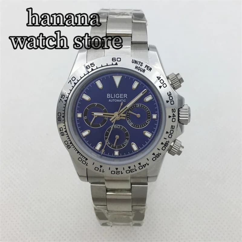 BLIGER 39MM Stainless steel Mechanical Automatic Watch For Men Date Week Indication Sapphire crystal Men wristwatch clock