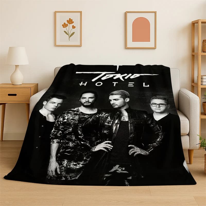 Coperta in flanella Rock Band Tokio Hotel Bill Kaulitz, morbida e calda, per camera da letto, soggiorno, letto, viaggi, campeggio, picnic