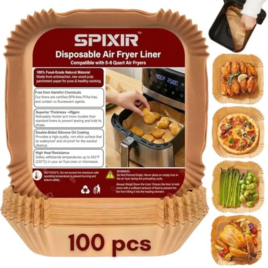 Air Fryer Paper Liners, Pcs Air Fryer Liners Disposable 8" Square Heavy-Duty Parchment Paper for Air Fryer Basket 5-8 Qt. Non-S