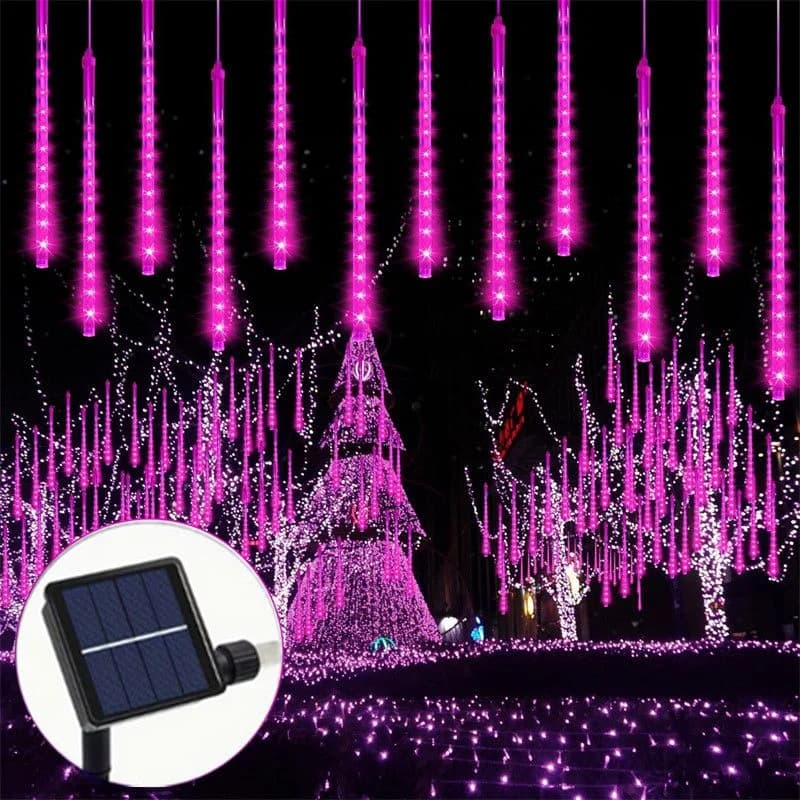 Luci LED a Pioggia di Meteore ad Energia Solare 8 Tubi - Luci a Cascata per Atmosfera Festiva Decorazione Casa Esterno