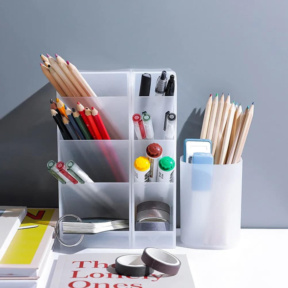 Portapenne creativo da 3 pezzi, organizer multifunzionale in plastica, trasparente, robusto, per scrivania, scatola per cancelleria, strumento artistico efficiente
