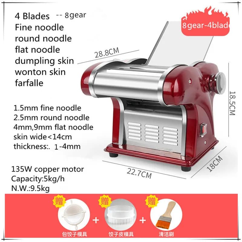 Household 4 blade electric stainless steel noodle machine multifunctional automatic dough pressing machine pasta maker