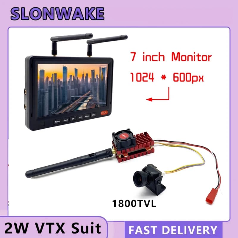 SLONWAKE 5.8G 2W VTX FPV 1800TVL Camera Starlight Night 7" 1024*600px LCD Monitor with DVR for RC Drone