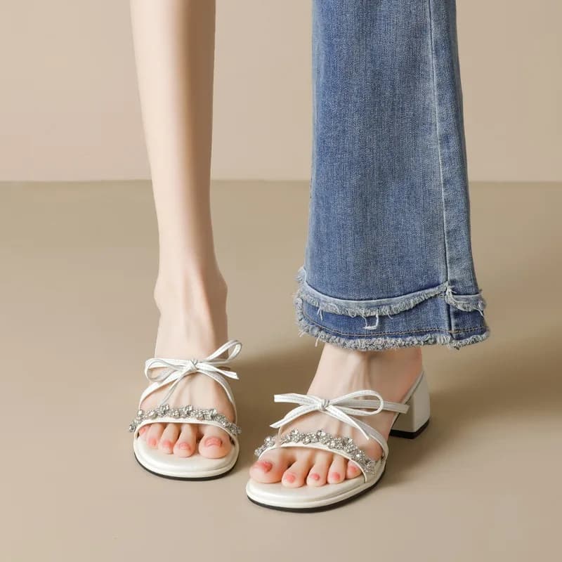 Nuove Scarpe Estive da Donna, Sandali con Tacco Alto e Strass, Eleganti Scarpe Casual, Calzature di Design, Sandalias Mujer