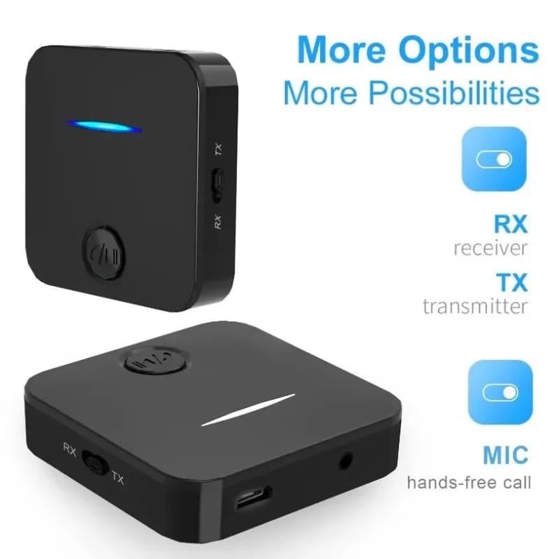 2 in 1 Bluetooth 5.0 Audio Transmitter Receiver 3.5mm AUX Adapter Handsfree with Mic for TV Car Stereo Speaker Headphone Home