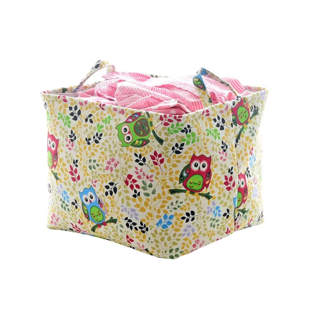 Cesto portaoggetti con motivo a gufo dei cartoni animati, porta borsa per il bucato, organizer per articoli vari, forniture per la casa (Branch Owl)