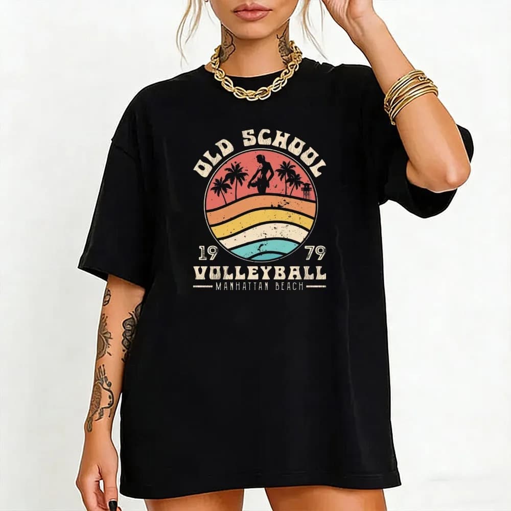 Old School 1979 Manhattan Beach Volleyball Cotton Women Tee Retro Palm Sunset Vintage Graphic Tops Coastal Surfer Street T-shirt