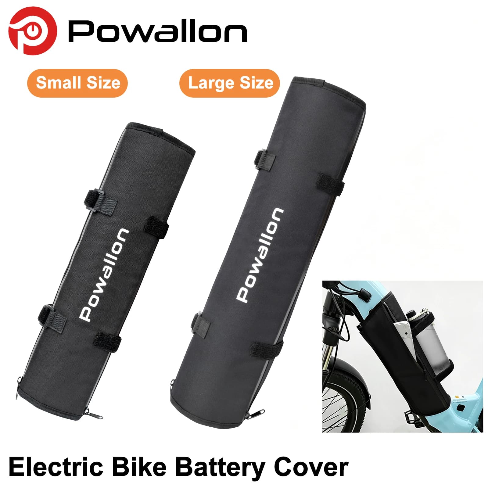 E-bike Down Tube Battery Protective Cover,Matching adjustable velcro strap for water bottle | 2 Sizes Small & Large