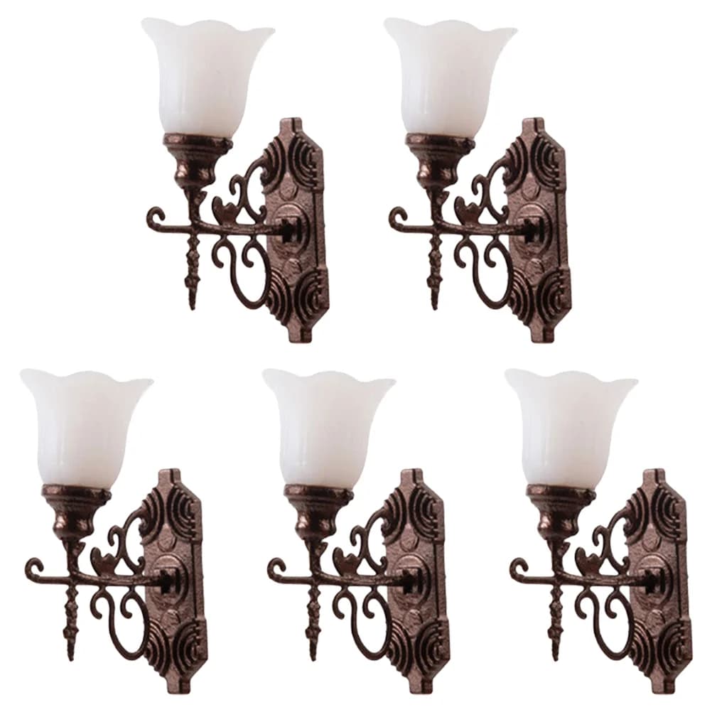 5 pcs miniature wall lamps in stainless steel models table accessories with sand small lamps for decorative figurines hot diorama