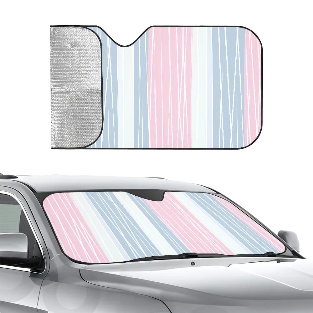 Parasole per auto con motivo a strisce colorate Isolamento a tre strati Parabrezza anteriore per auto Parasole a ventosa Blocchi Raggi UV Sole