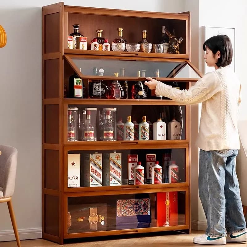 Vetrinetta Portabottiglie da Soggiorno, Mobile Bar in Legno Artigianale, Credenza Dispensa, Vetrina Trendy per Arredamento Soggiorno