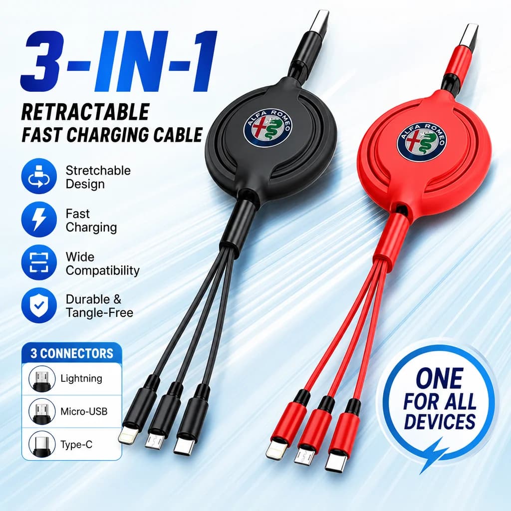 Car Fast Charger 3-in-1 Micro Data Wire USB Type For Alfa Romeo 156 159 Giulietta Stelvio Giulia Mito 166 147 Tonale Volante GT