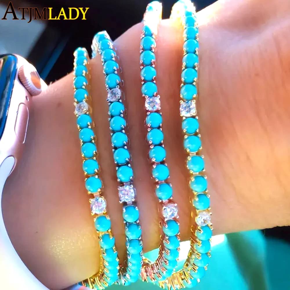 2025 Nuovo arrivo 3mm Turchesi Bracciale Donna Trasparente Cz Pavimentato Perline Bracciale a catena da tennis Gioielli fatti a mano