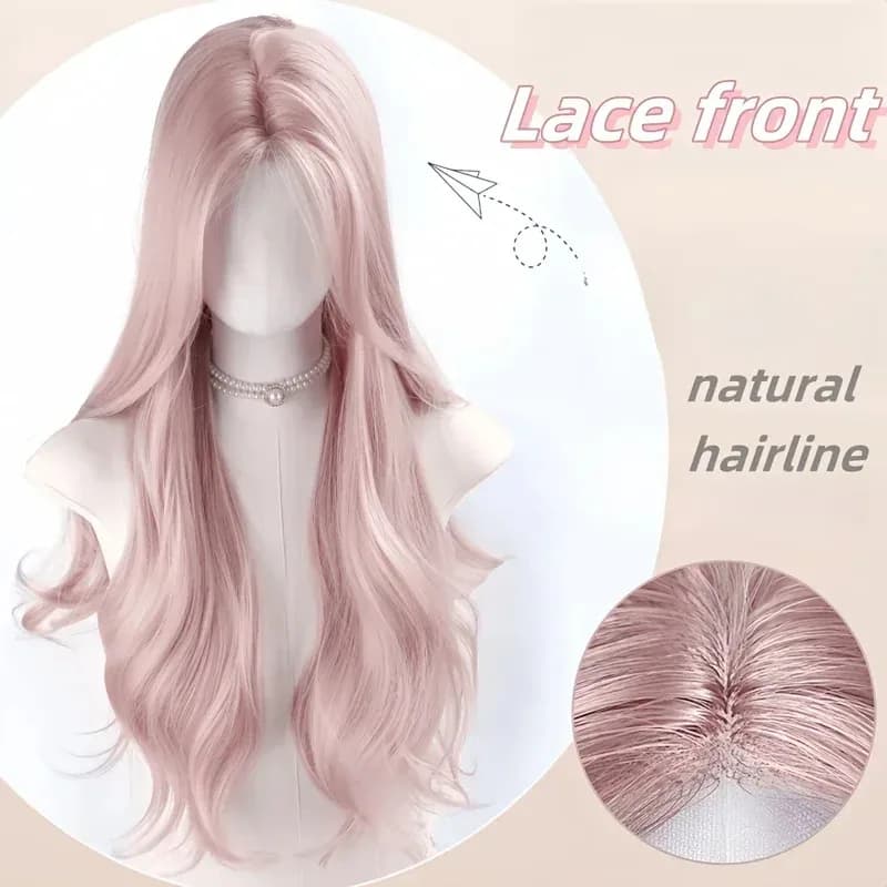Parrucche cosplay ondulate lunghe da donna Sintetiche morbide naturali dolci per l'uso quotidiano Parrucca Lolita per la vita scolastica Rosa