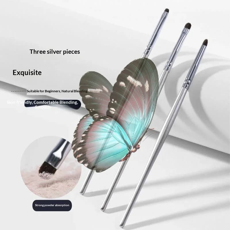 3 Pcs Silver Eyeshadow Brush Set Good Powder Grasp Smooth Perfect For Beginners Daily Eye Makeup