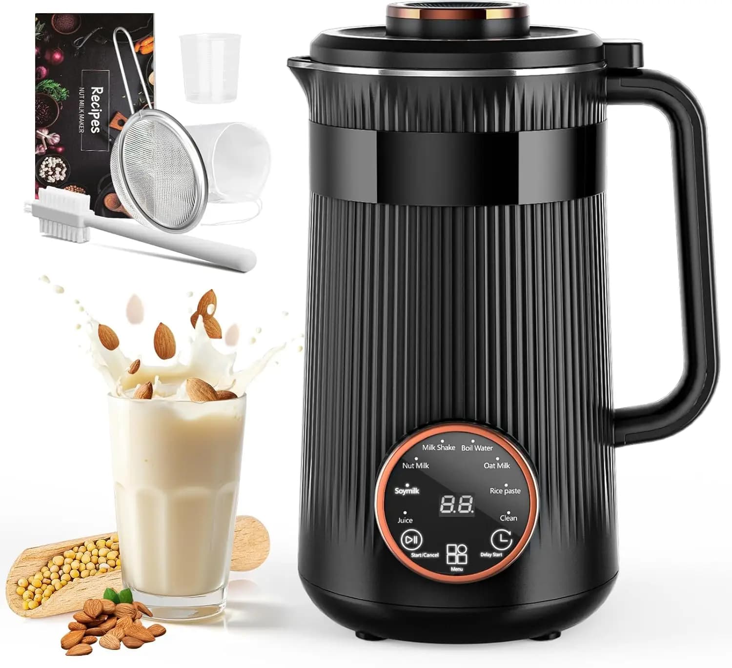 35 ounces walnut milk machine, automatic soy machine 8 in 1 for almonds, oats, coconut-based drinks, startup delay and keep warm