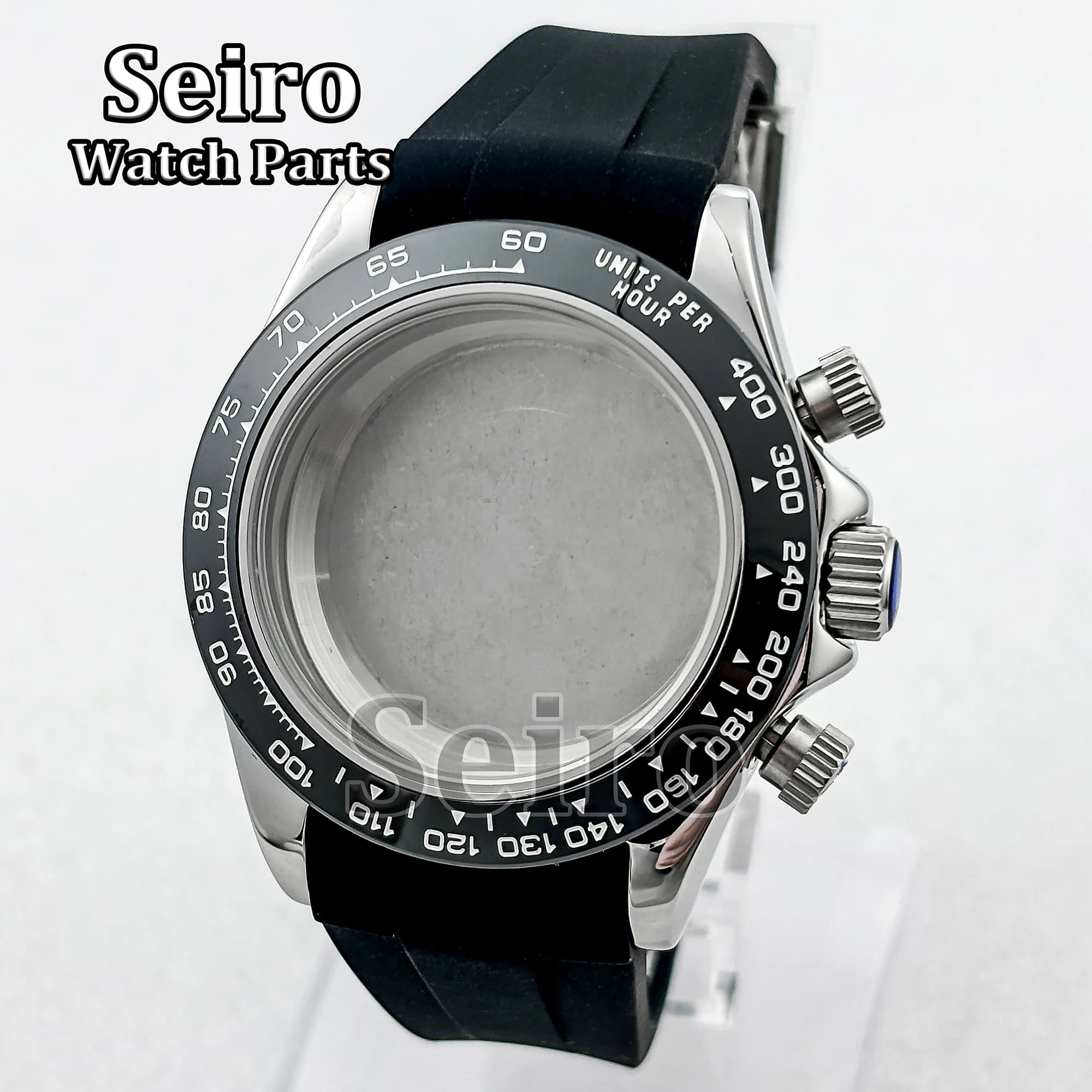 39 mm sapphire crystal watch case pink gold rubber strap watches accessories for Daytona VK63 movement man dial 29,5 mm
