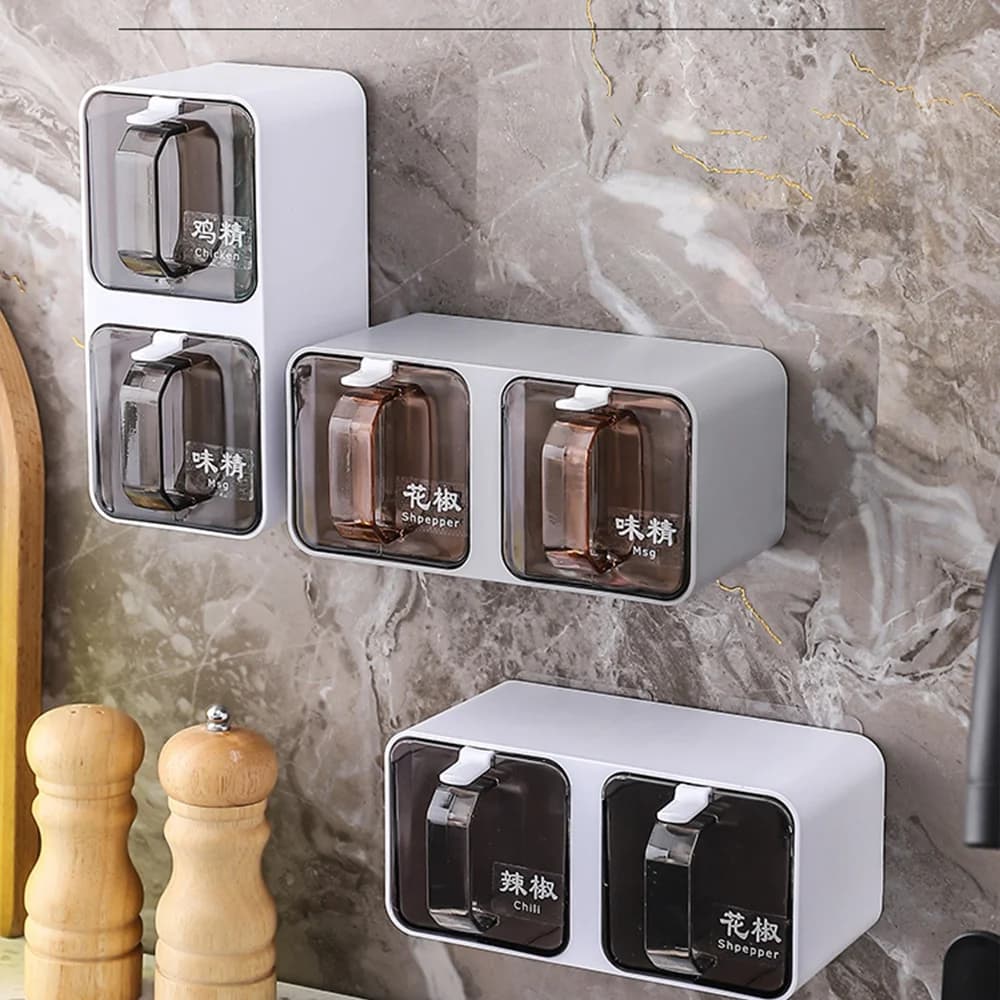 Scatola per condimenti 2 in1 scatole per Organizer a parete contenitore per condimenti da cucina con cucchiaio porta condimenti vasi per spezie