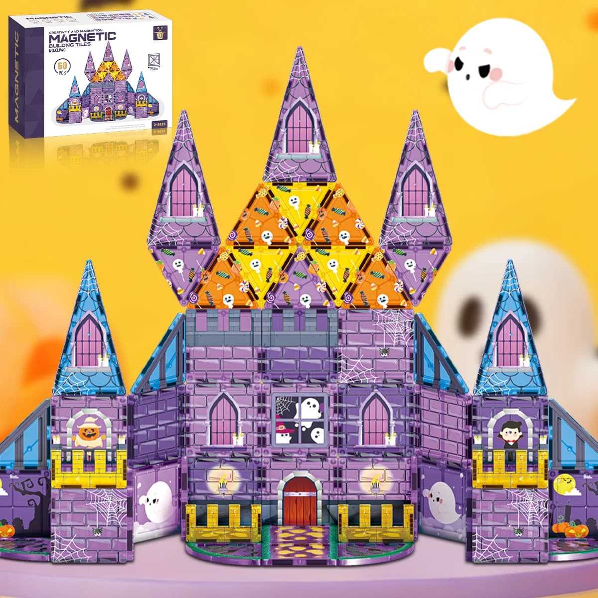 Halloween Castle Magnetic Tiles STEM Educational Building Blocks DIY Creative Montessori Toys for Kids Boys Girls Birthday Gift
