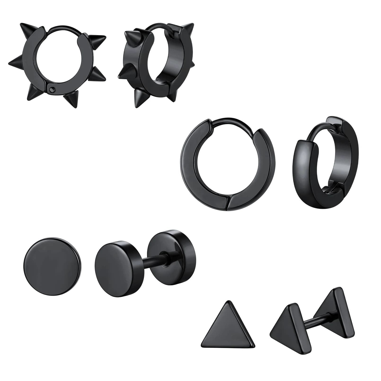 U7 In Acciaio Inox 4 paia/set Huggie & Orecchini con perno per Uomo Donna Rivetti Cerchi Triangolo Rotondo Amante Coppia Orecchio Set di Gioielli Regalo