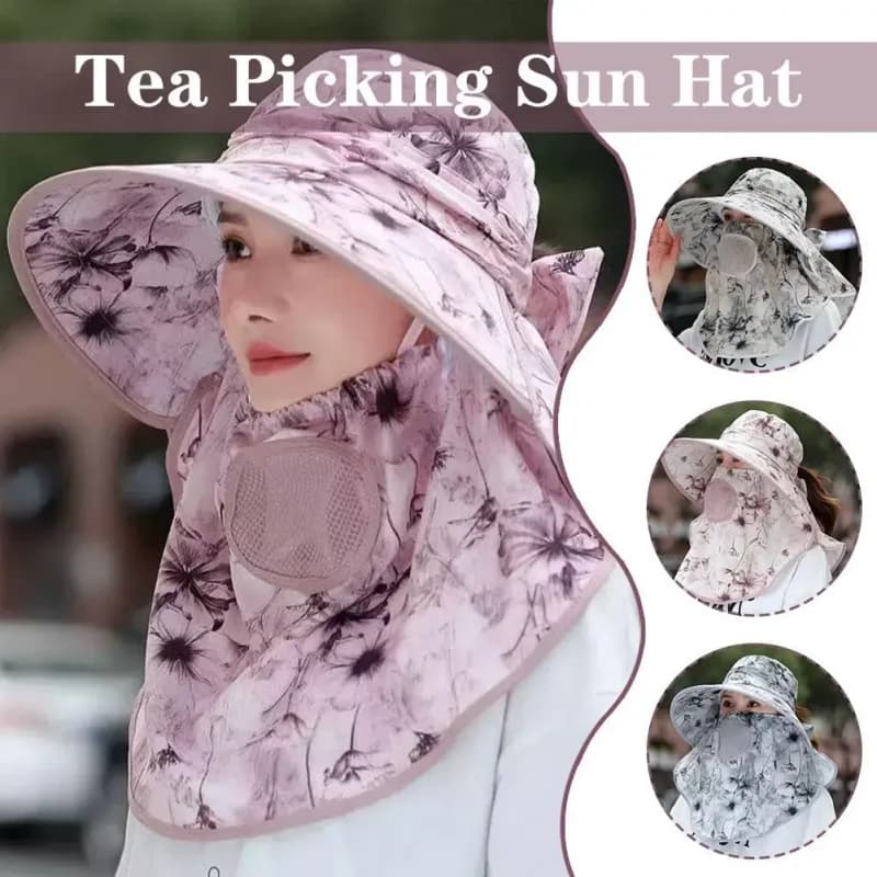 1PC Summer Women Wide Brim Garden Work Shade Hat Face Mask No Detachable Sunhat Outdoor Breathable Fisherman Hat UV Protection