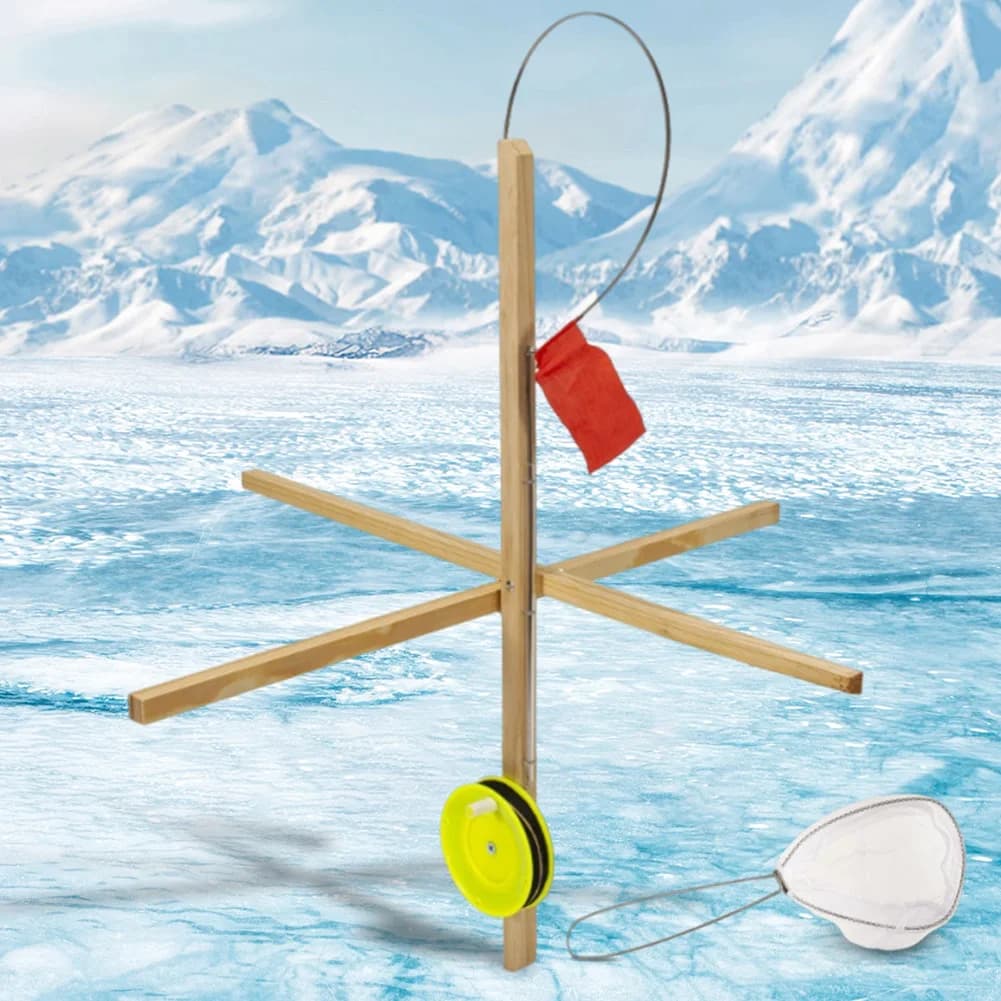 3 Pack Winter Ice Fishing Rod Tip Up with Spoon Net Ice Fishing Tip-Up Winter Fishing Flag Portable Fishing Tools