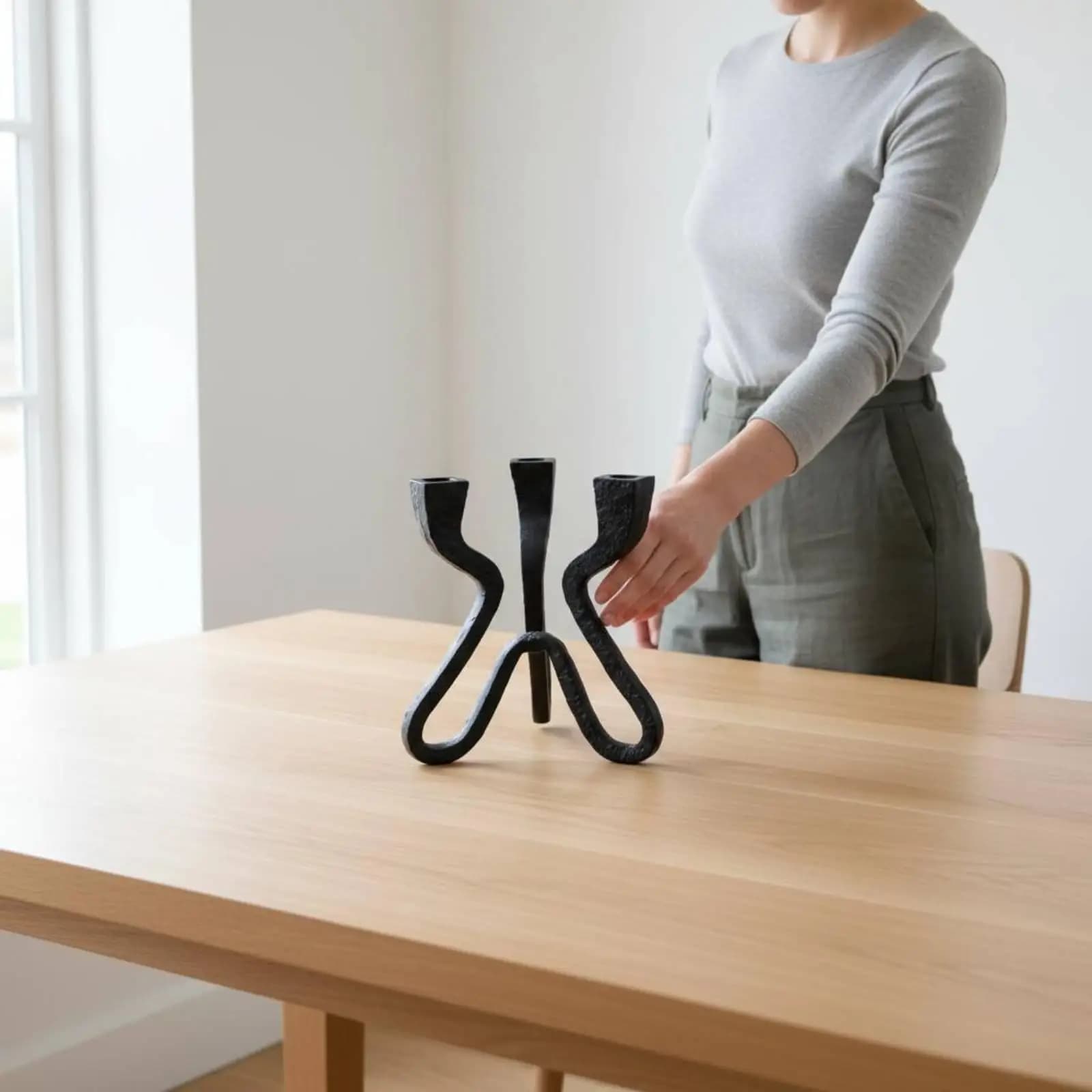 Geometric Candle Holder Nordic Cast Design Iron Candle Holder Table Centerpiece Contemporary Black Candlestick for Living Room