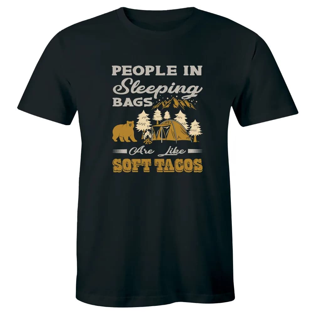 Le persone in sacchi a pelo sono come i tacos morbidi T-shirt da uomo T-shirt da campeggio con orso divertente