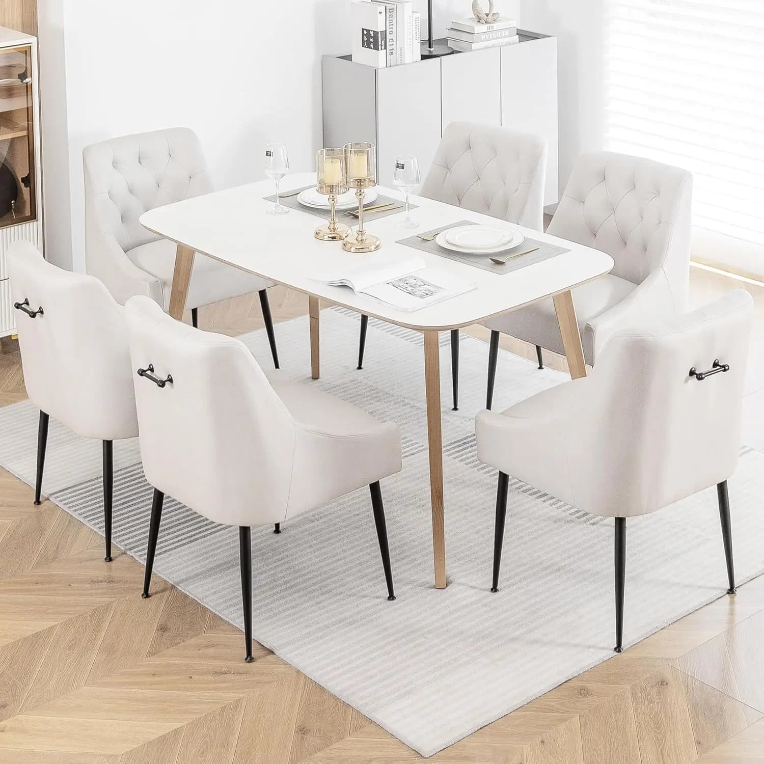 Set di 2 sedie da pranzo moderne, sedie da cucina in stile Mid-Century con cuscini da 5,12 pollici e gambe in metallo, sedie da pranzo imbottite, personalizzabili