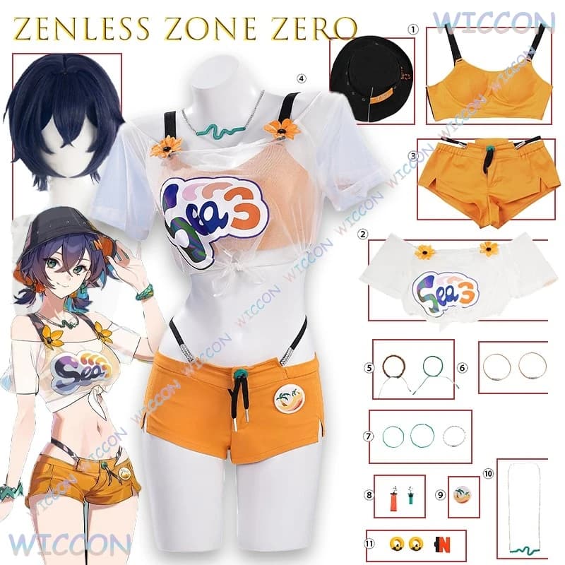 Zenless Zone Zero Belle Costume da bagno estivo Costume cosplay da spiaggia Set completo Gioco anime Outfit Costume da bagno bikini sexy Cosplay Carino rosa