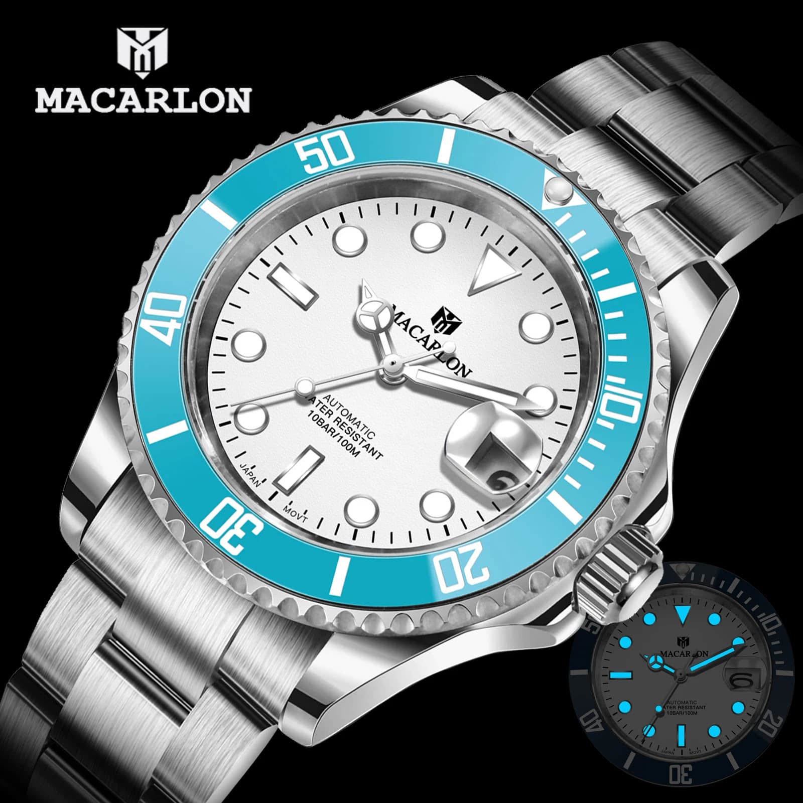 MACARLON Design New 41mm Mechanical Watch Men Sapphire Glass Stainless Steel Calendar Luminous Waterproof Men Watch Top Luxury