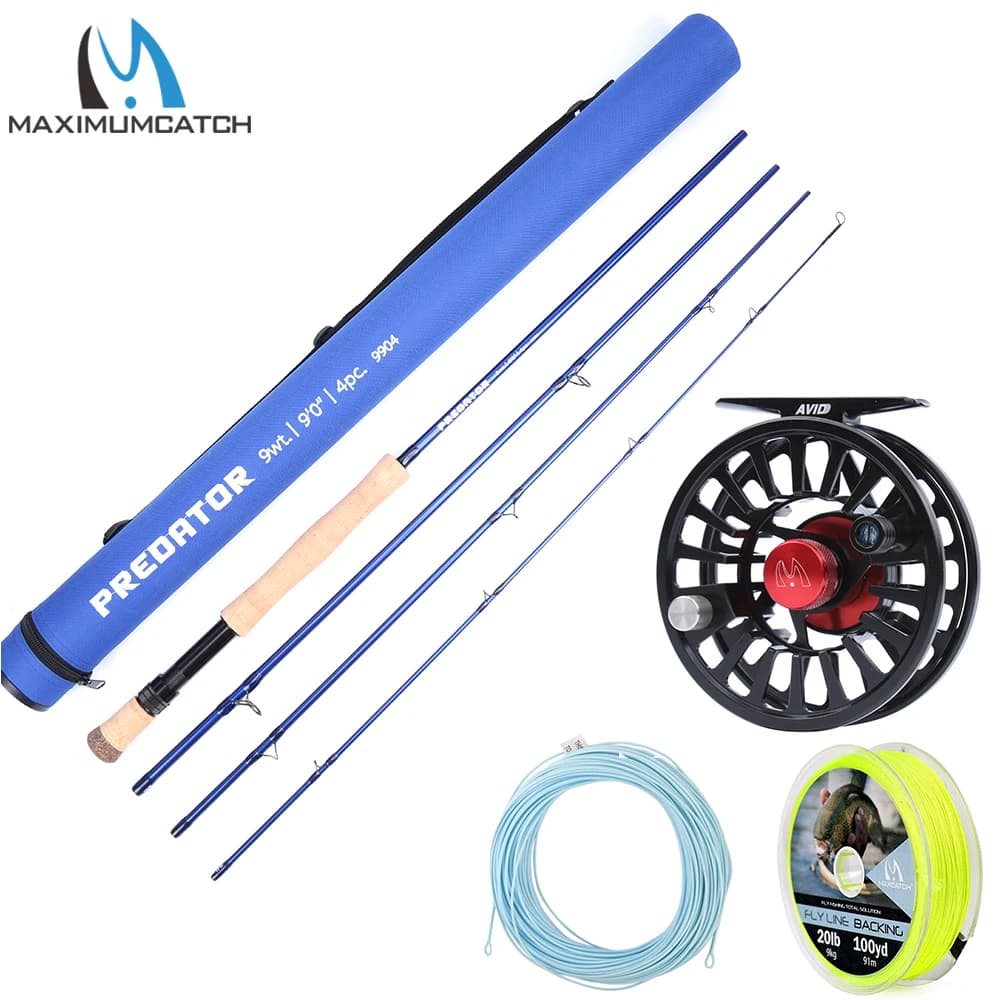 Canna da pesca a mosca in fibra di carbonio Maximumcatch per acqua salata 30T SK 8-10WT con micro regolazione lavorata a CNC mulinello e linea combinata