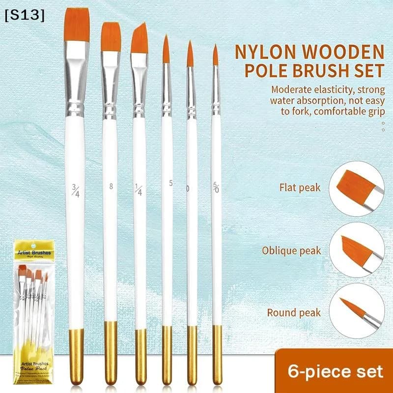 6pcs Artist Nylon Paint Brushes Set Artist Paintbrushes For Acrylic Oil Watercolor Acrylic Painting For Body Face Rock Canvas[Q]