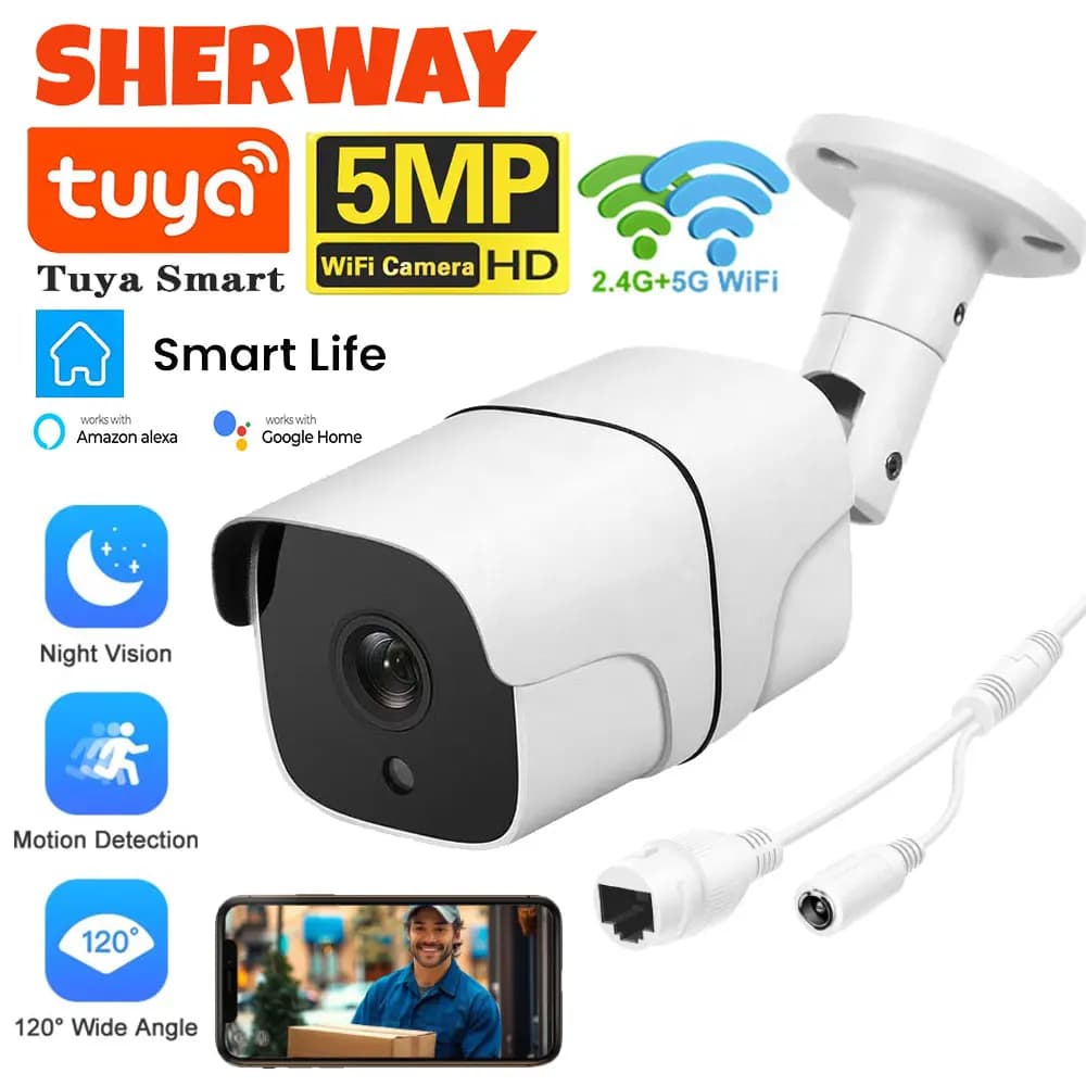 5MP Tuya 5G Wifi IP Camera Outdoor Bullet Smart Home Security cameras Automatic monitoring Night vision color video audio surveillance