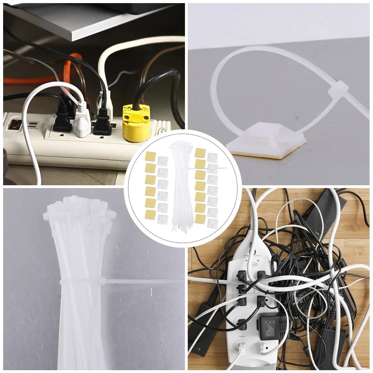Supporti per fascette stringicavo con 100 fissaggi adesivi, staffe multiuso per il fissaggio di cavi, per la sicurezza in casa e in ufficio, colore bianco