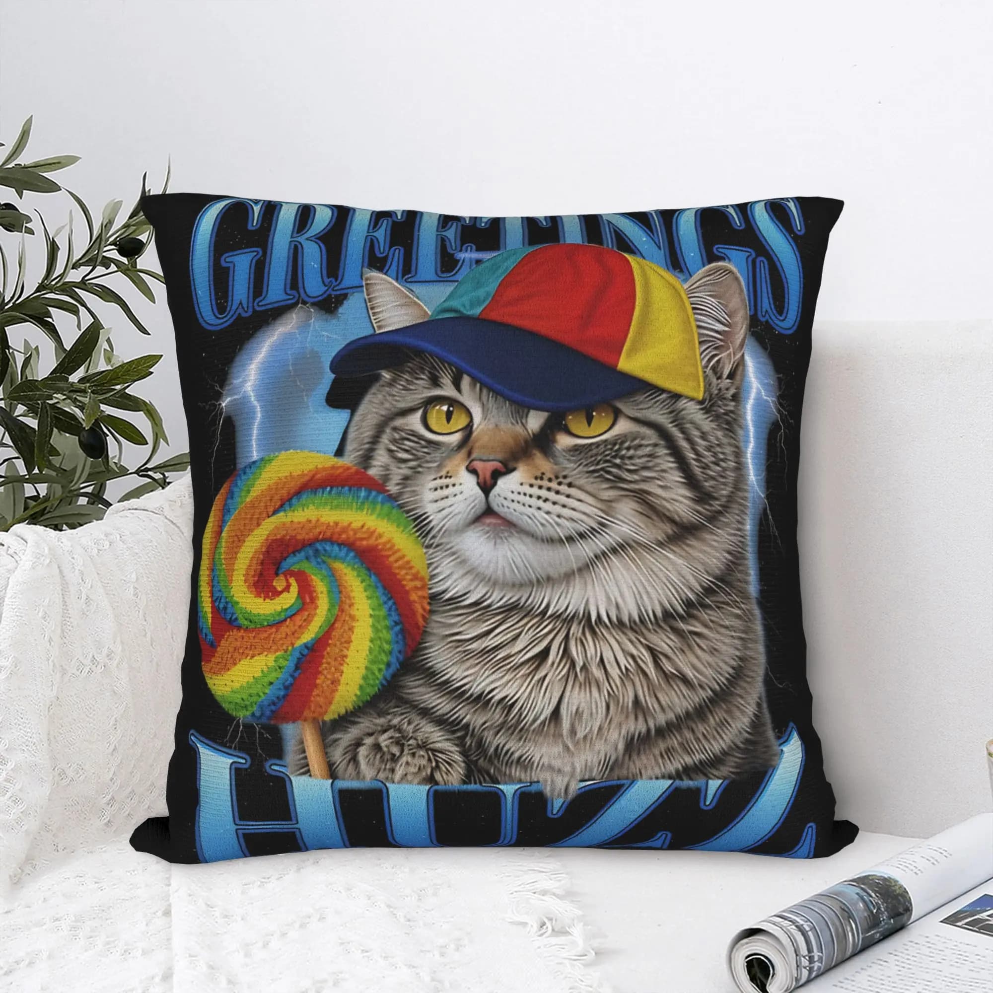 Fodera per cuscino divertente e simpatica con gatti meme Lollipop Cat, comoda per divano, camera da letto, decorazioni per la casa, stile moderno