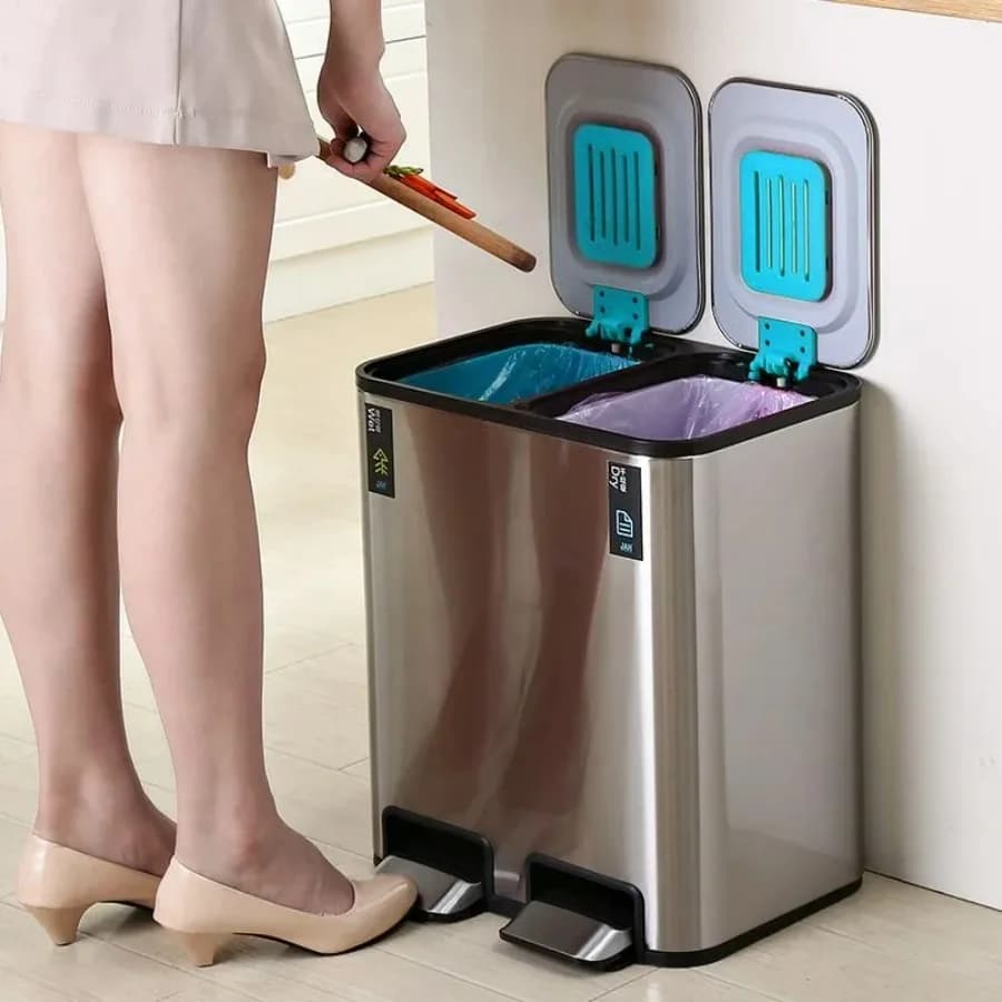 Cestino per Rifiuti in Acciaio Inox, Bidone Automatico Senza Contatto per Cucina e Casa, Contenitore per Classificazione Rifiuti Riciclabili